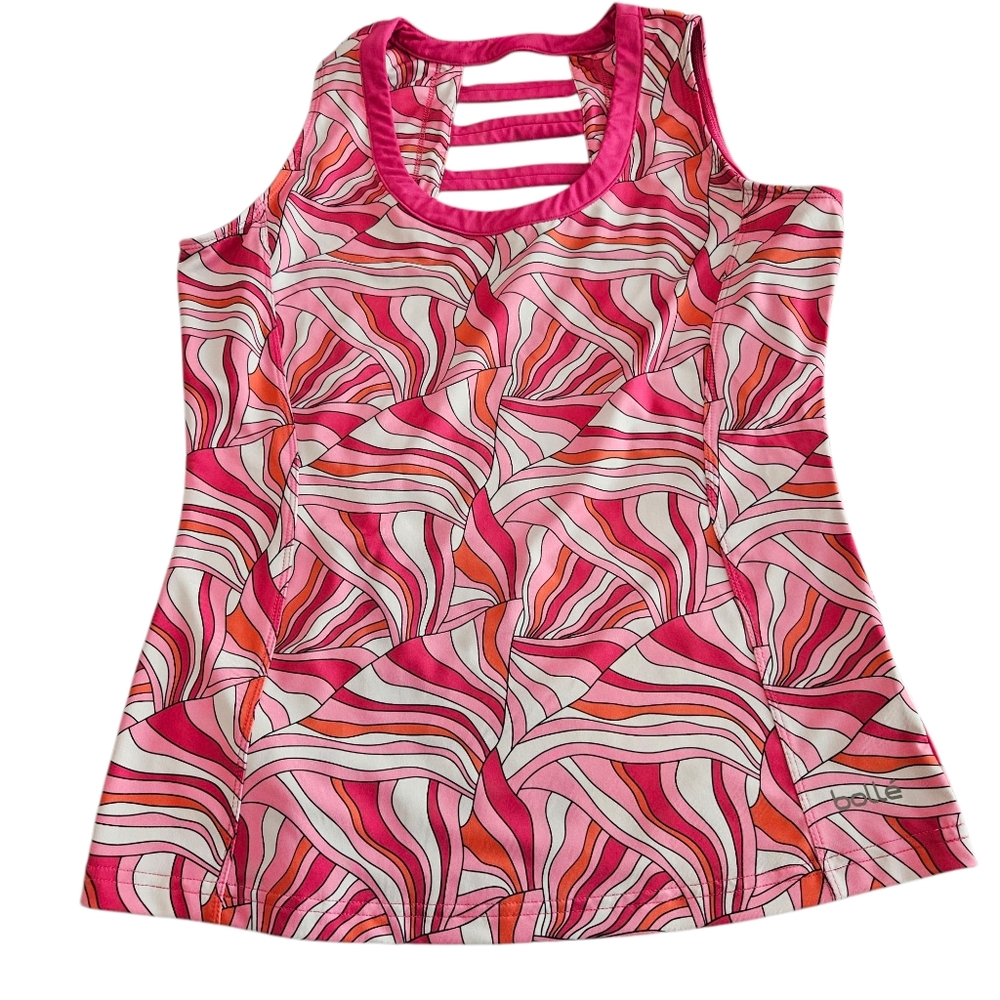 Bollé Womens M Racerback Tank Top Pink Orange Abstract Print Athletic Tennis
